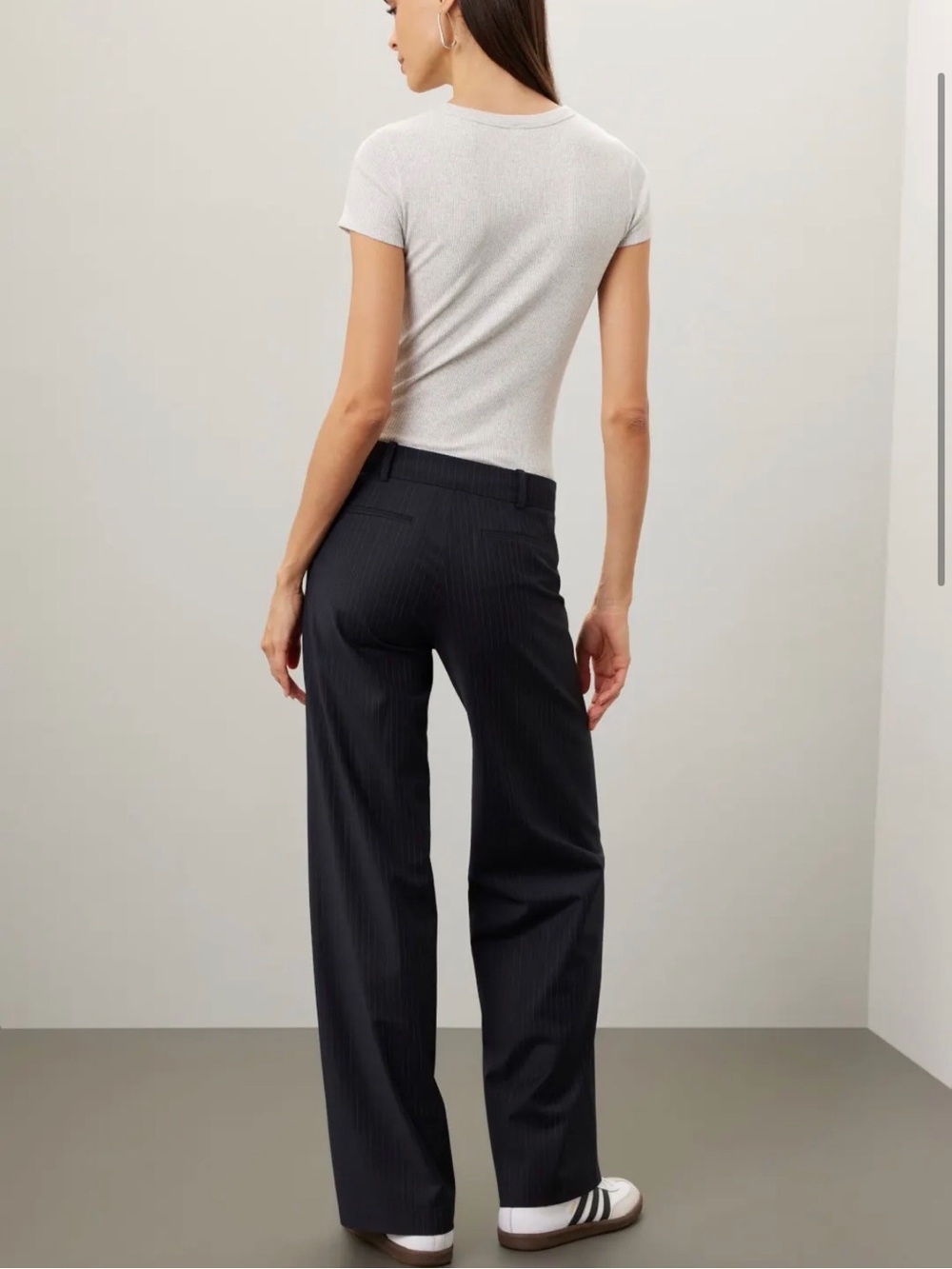 Ba&sh Navy Blue Pinstipe Trousers EUC size 4 - Picture 2 of 11